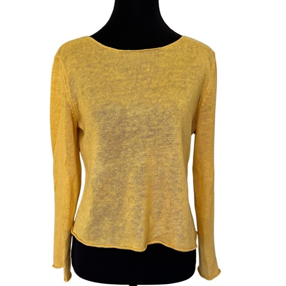 Eileen Fisher 100% Linen Pullover Boatneck Roll Hem Sweater, Yellow, Size PP - Picture 2 of 9